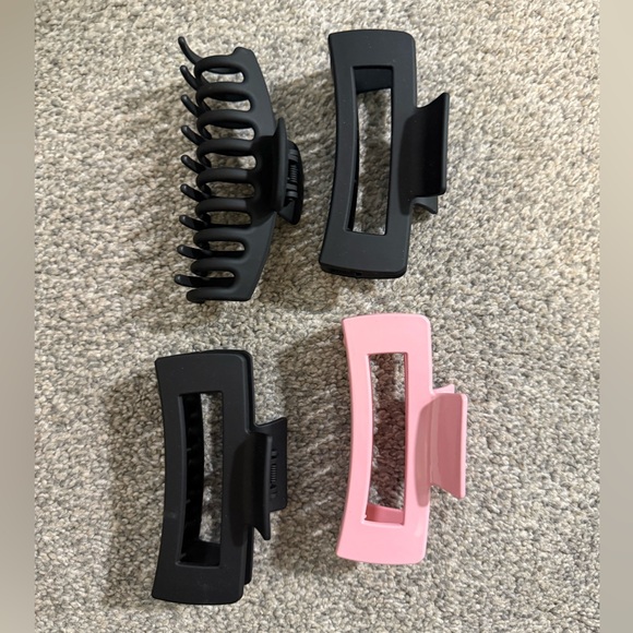 Accessories - Black and Pink Hair Claw & Large Square Clips Set of FOUR